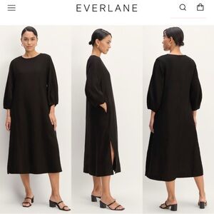 NWT Everlane The Linen A Line Midi Dress Women's Long Sleeve Black Dress